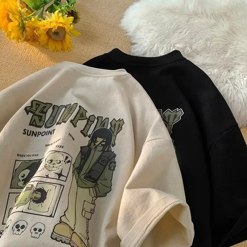 

8XLOversized Men's Clothing Student American Popular College Style Couple Casual Loose Fitting Trendy Characters Print T-shirt