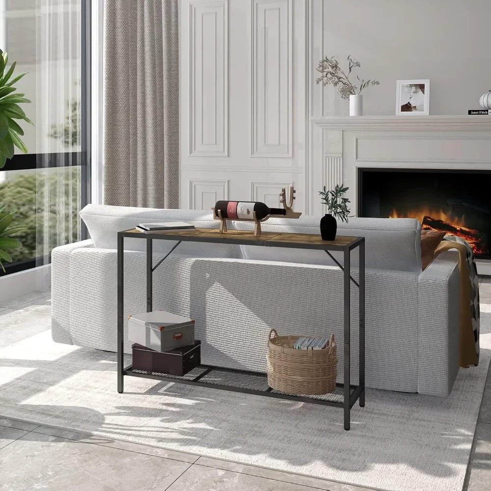 

Sofa Tables, Console Table, Two-Color DIY Entryway Table, Industrial Narrow Sofa Table with Metal Mesh Shelf, Sofa Tables