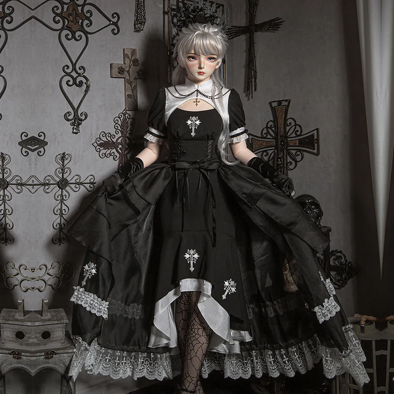 

Dark Goth Nun Style Fishtail Skirt CLA Series Two-Piece Set Op Lolita Dresses Spring and Summer