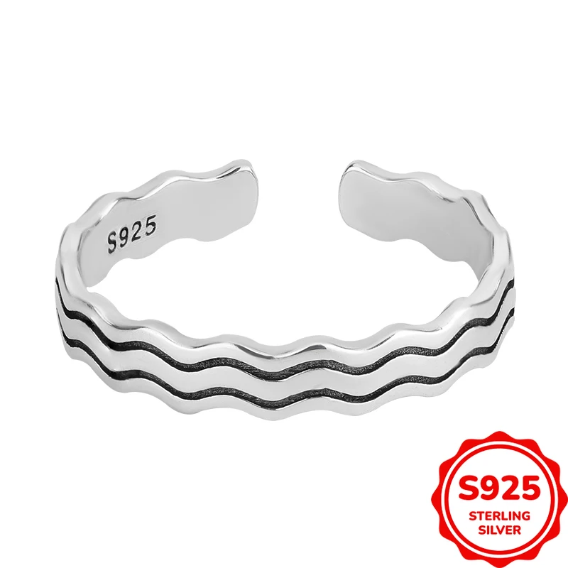 

Personalized, Simple and Genuine S925 Silver Irregular Wave Women's Commuting All-match Ring