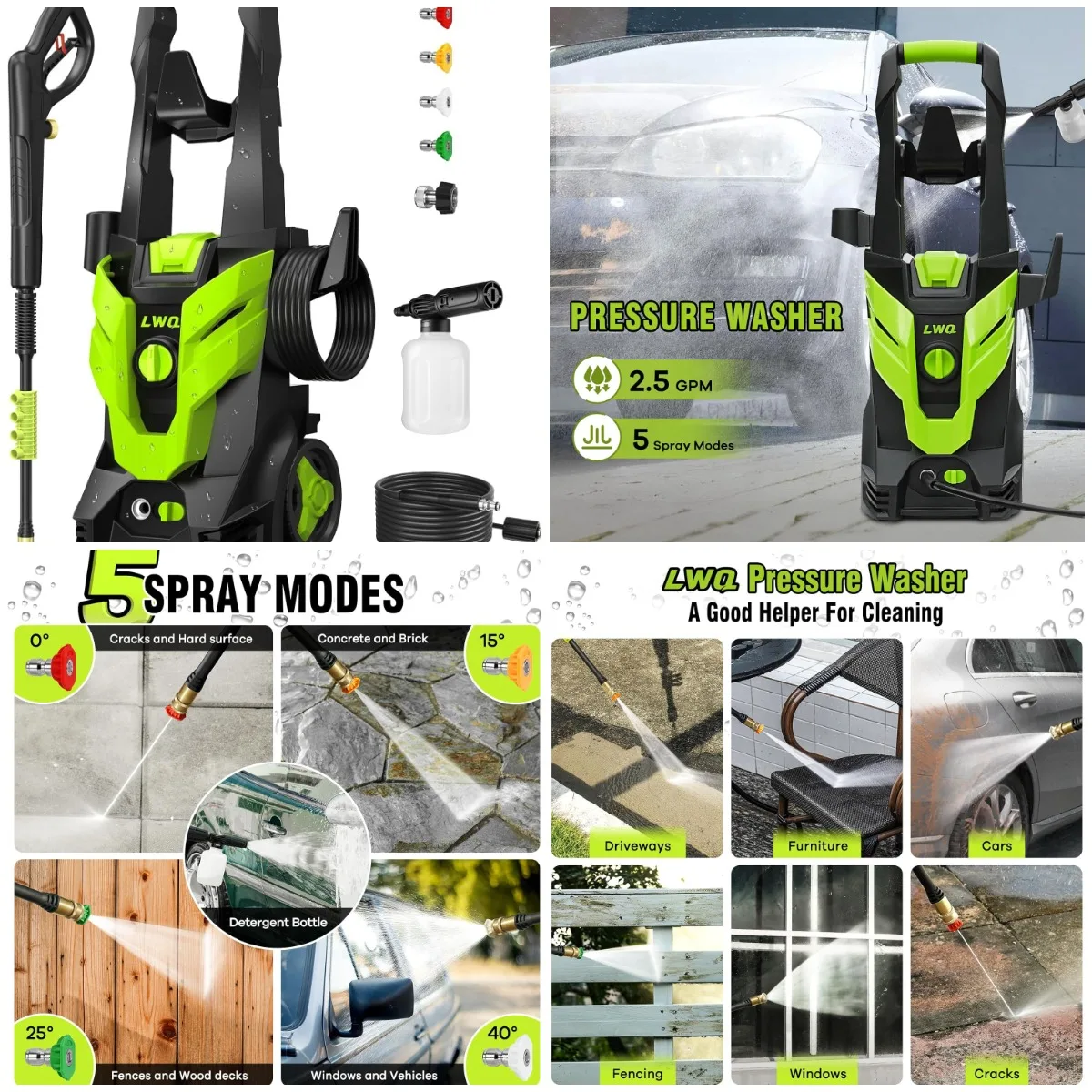 

Pressure Washer with 4 Nozzles & Foam Cannon for Cars, Fences, Driveways, Patios