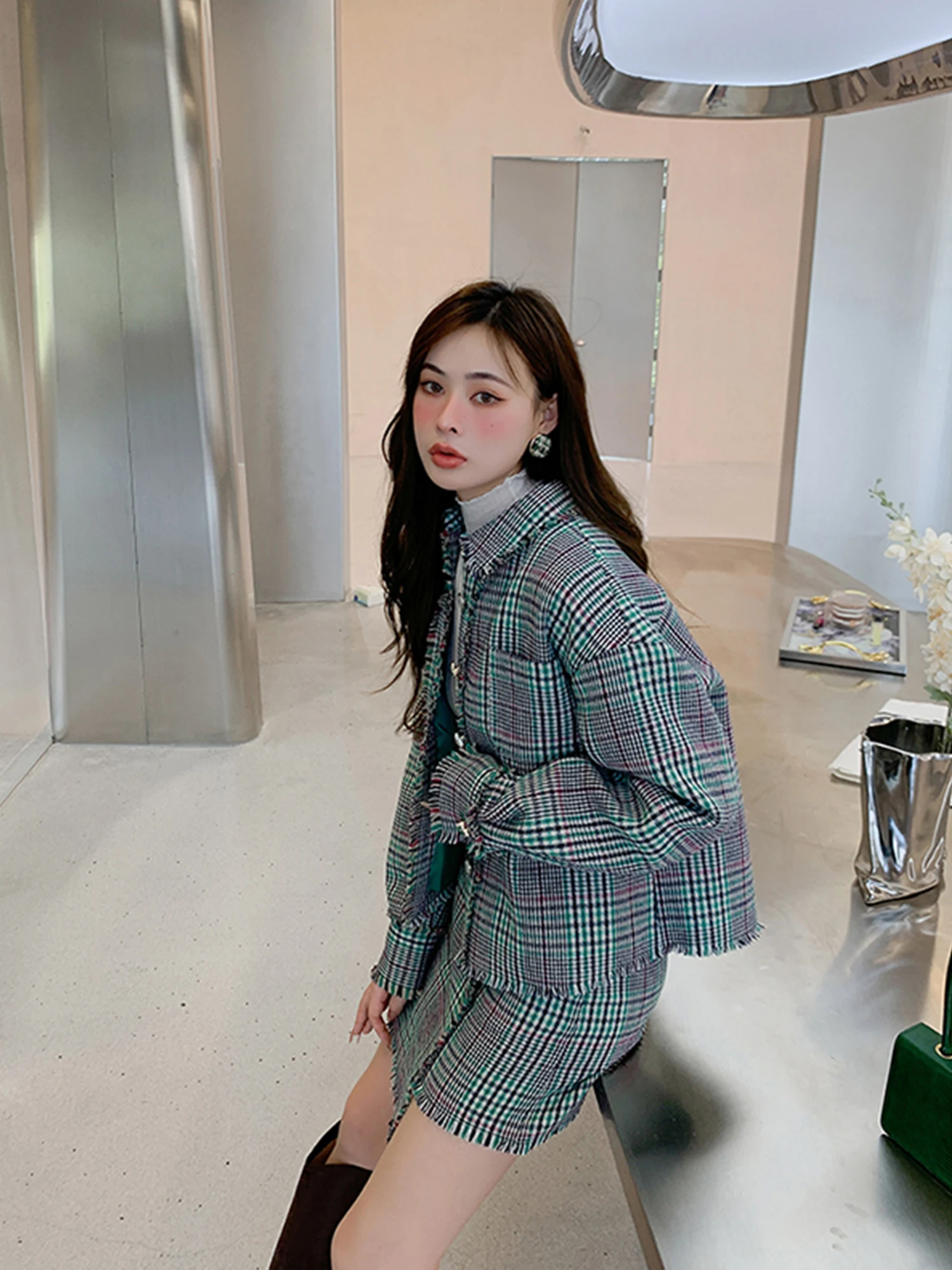

een Plaid Versatile Skirt by Yuxiao Xiao Spring Autumn Luxury Faion Set for Women in Their 20s to 30s