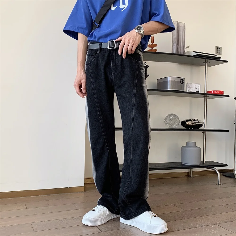 

Spring Summer Black Tie-dye Thin Jeans Korean Fashion Men Streetwear Trendyol Jean Male Oversize Casual Mens Denim Pants