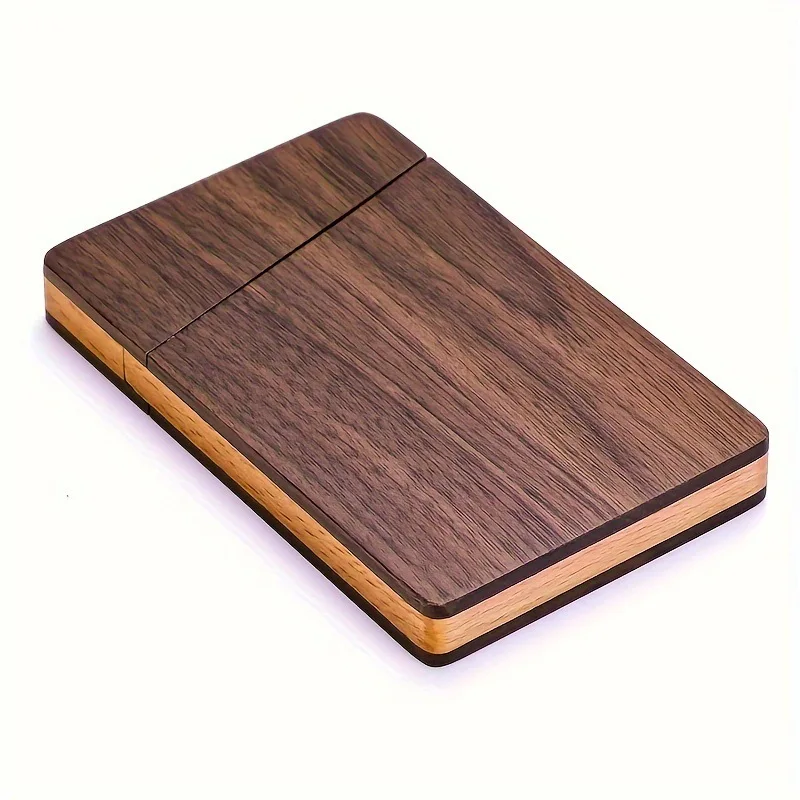 Walnut Wood Business Card Storage Box, Solid Wood Desktop Name Card Holder for Office Desk