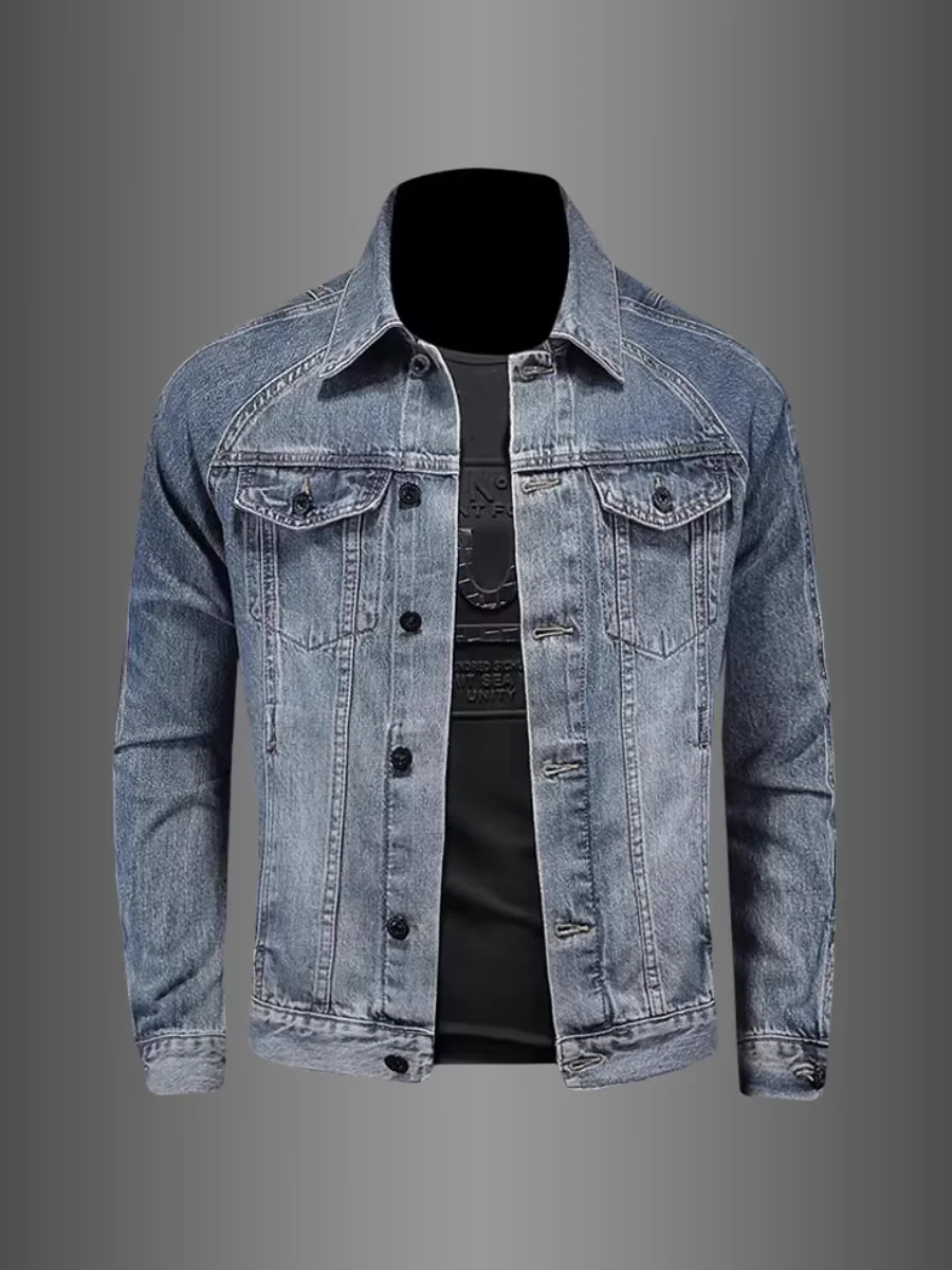 

Vm Classic Waed Denim Jaet Men's Youth European Faion Multi-ket Simple Versatile Collared Outerwear