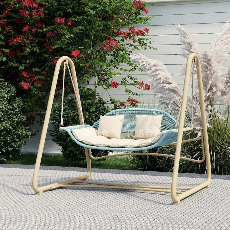 

Уличное кресло-качалка для балкона, двора, дома, двойное, из кованого железа и ротанга, для отдыха на открытом воздухе