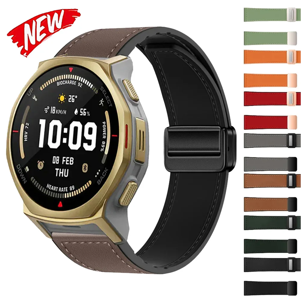 20/22mm Silikon+Lederarmband für Amazfit Watch Active Max/Helio/T-Rex3 Pro Magnetisches Armband Amazfit Bip 6/Balance 2/Active 2