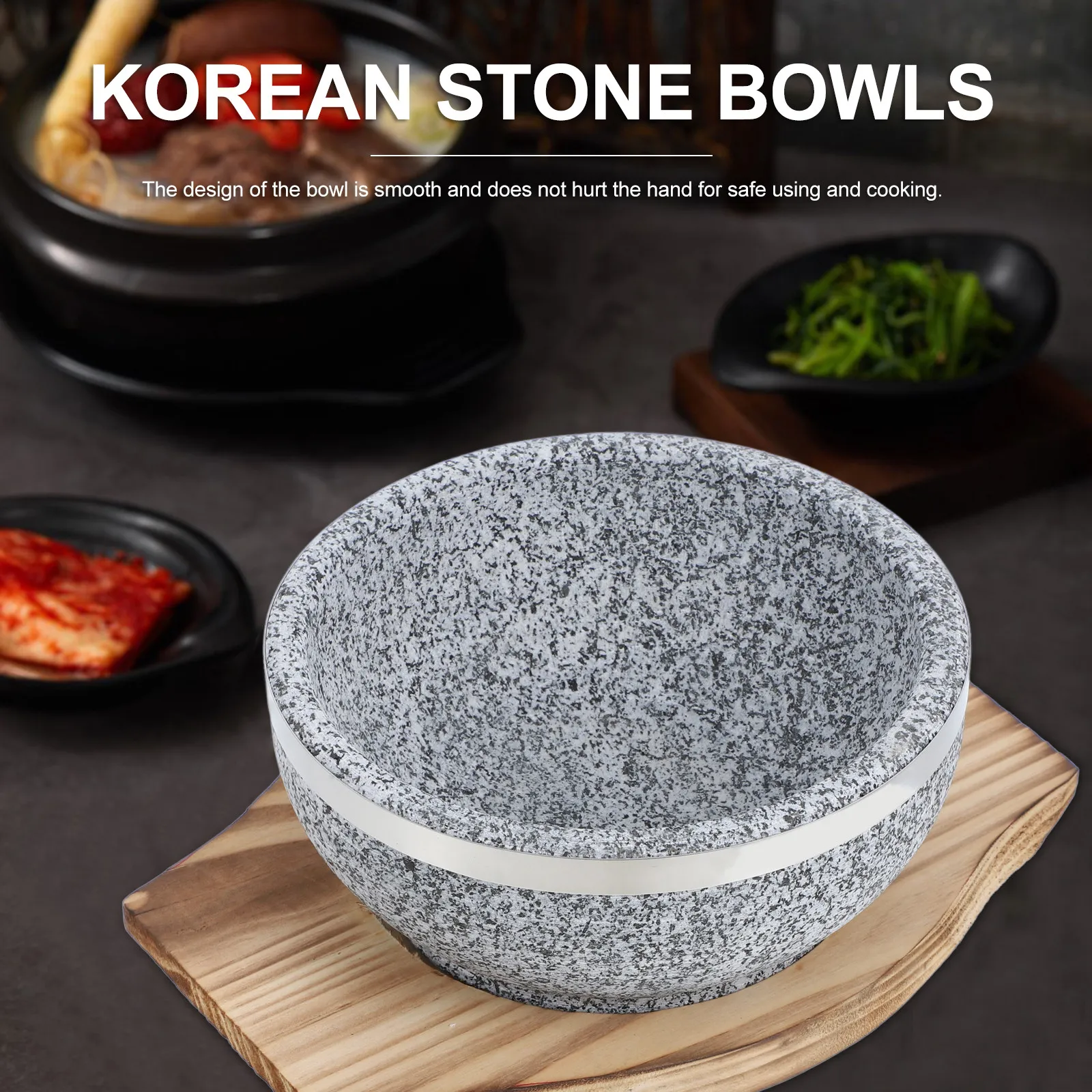 

Korean Stone Bibimbap Bowl Heat Resistant Natural Granite Cooking Pot for Rice Stew Soup Slow Cooking Open Flame