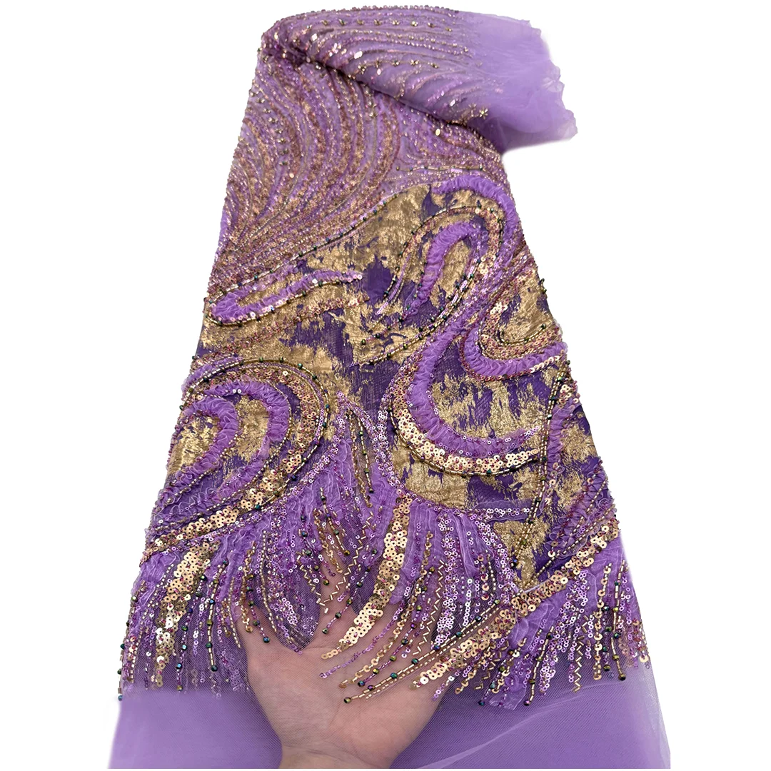 

Элитная африканская ткань 5 метров, ручная работа, бисерное кружево, 2026, Франция, с пайетками, нигерийская вышивка, свадебная сетка для шитья