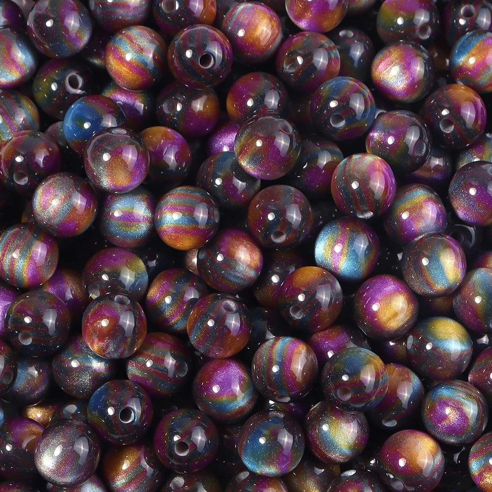 50 Stück 8mm Dunkle Farbe Imitation Katzenauge Harzperlen Glitzer Sternenhimmel Runde Lose Perlen für Schmuckherstellung DIY Armbänder Halskette – Detail 10