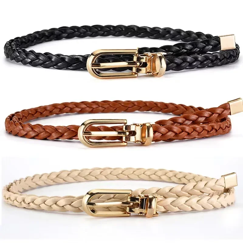 

Korean fashion ladies knotted decorative braided belt, candy color small belt, simple personality clip belt wholesale