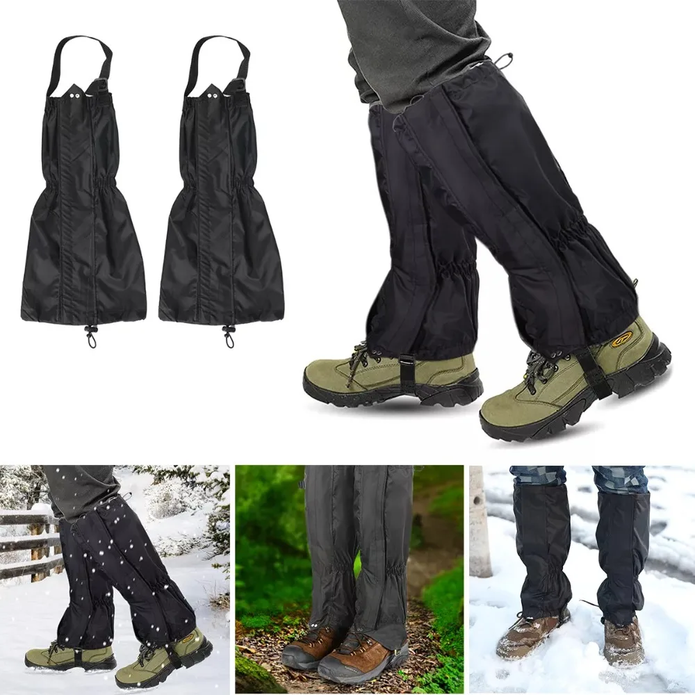 New Waterproof Camping Hiking Leg Gaiters Black Zipper Walking Boot Gaters Breathable Outdoor Legs Protector Mountain Climbing