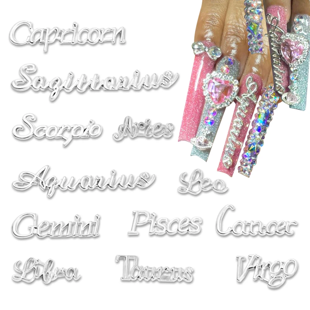 12 ピース/セット 3D ゴールド/シルバー合金星座文字デザインネイルアートチャームアルファベットネイルアートの装飾ジュエリー DIY マニキュア用品