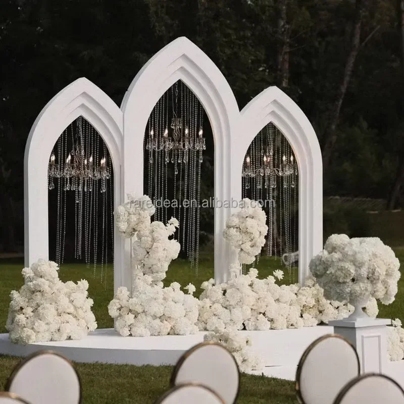 White PVC 3D Arch Panel for Wedding Banquet Stage Background Decorative Wall Chandelier Backdrop Event Party Decoration