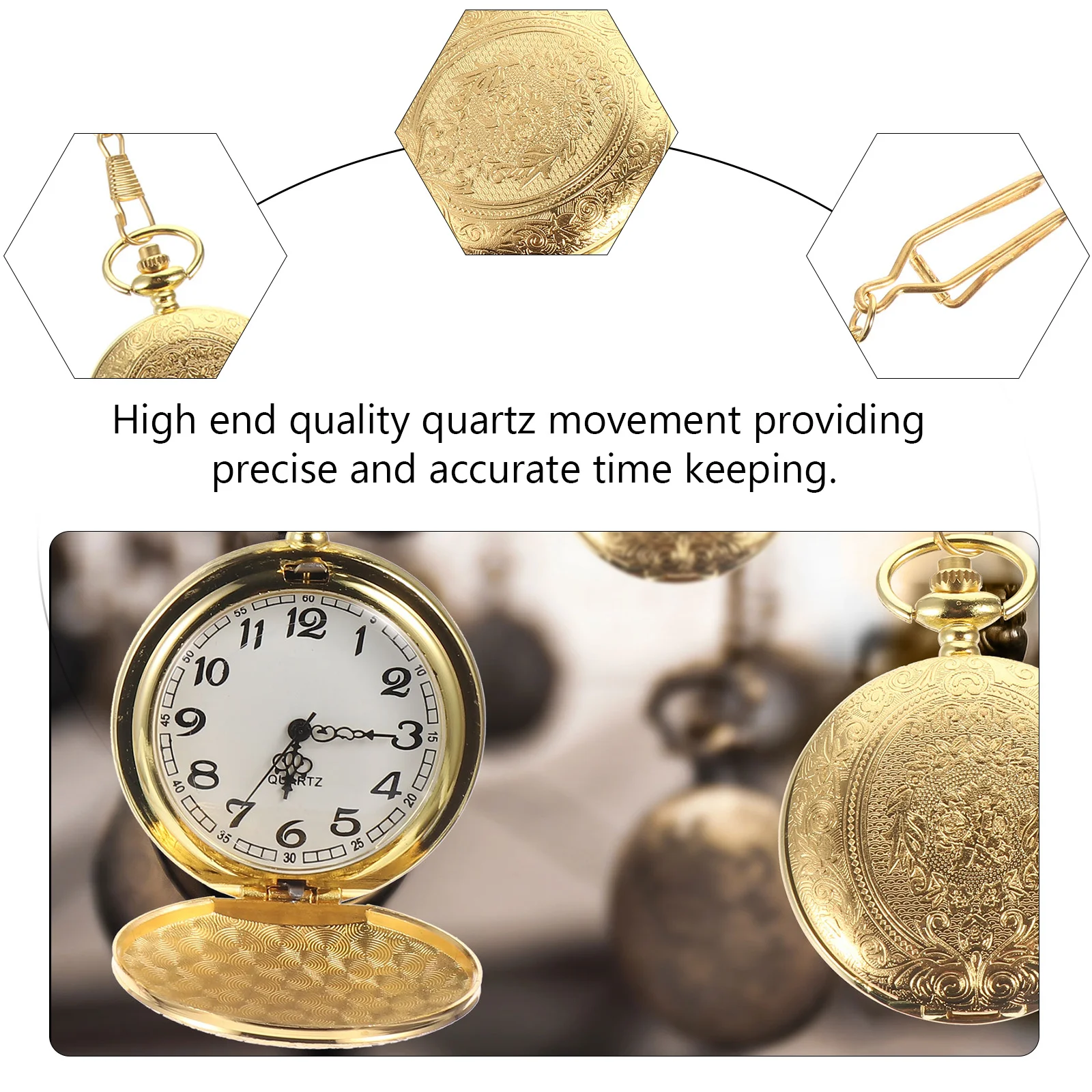 Klassiek retro zakhorloge gouden kleur afneembare ketting elegante ketting accessoire vintage legering quartz tijdwaarneming hanger