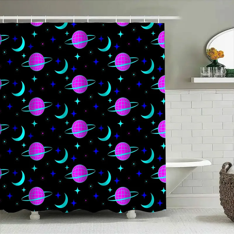 Bright Space Pattern Shower Curtains Pink Blue Galaxy Design for Bathroom Decor Customizable Size Available