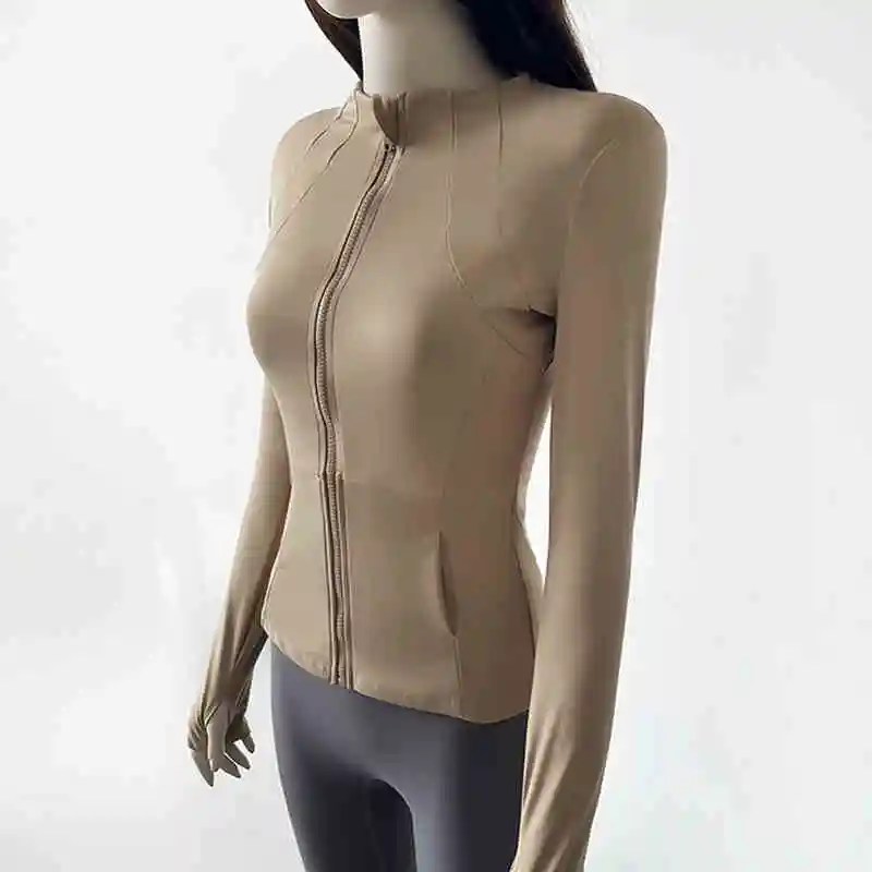 Popular Women Gym Yoga Jacket Running Zip Long Sleeve Workout Tops Lightweight Slim Fit  Jacket Running Sweatshirt