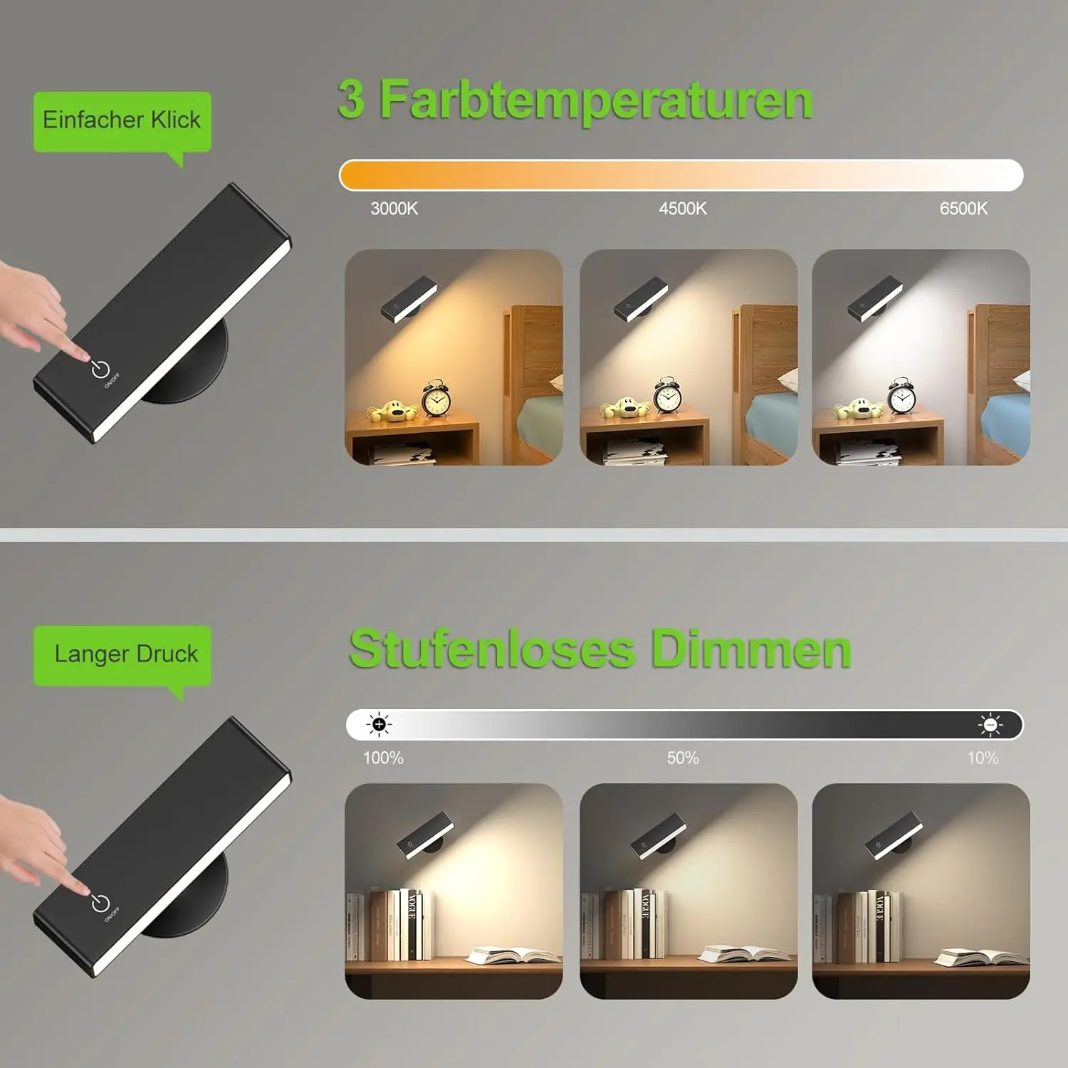 LED Wall Light Indoor Pack Of 2 Wall Lamp Reading Lamp With 4000 mAh Battery 360° Rotatable Touch Control Dimmable Magnetic