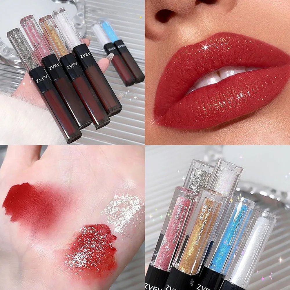 Impermeável olho sombra Lip Gloss, hidratante batom, brilhando olhos contorno, sem manchas, maquiagem ferramenta, vermelho escuro, fosco, 2in 1