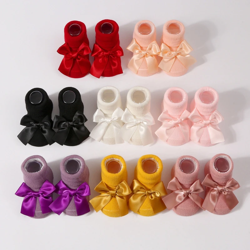 

Baby Handmade Swallowtail Bow Knitted Socks Solid Color Glue Baby Breathable Walking Socks