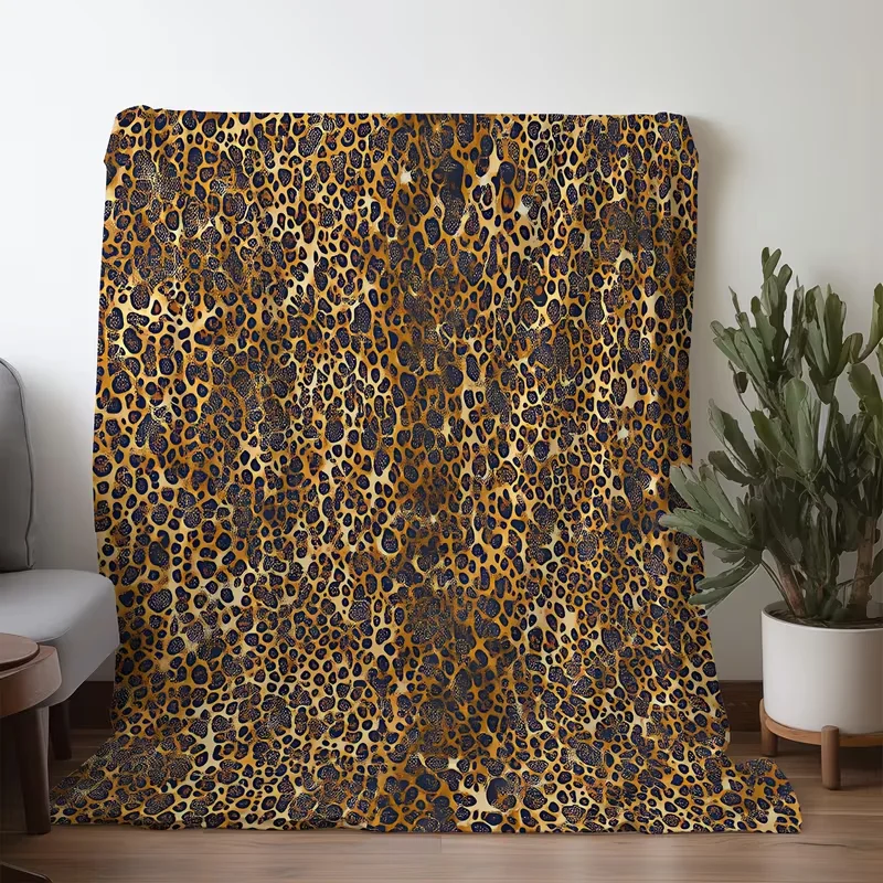 Classic Golden Brown Leopard Print Blanket Realistic Animal Skin Pattern Soft Warm Blanket For Sofa Bedroom Decor