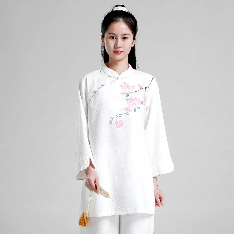 

Wushu Clothing Hand-painted Tai Chi Clothes Kung Fu Dress Martial Art Uniform Girl Women Kun Master 2023 New Style White