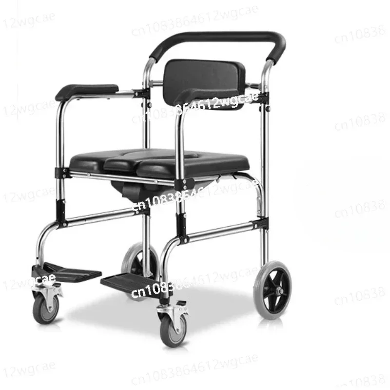 Folding Mobile Bath Chair for The Elderly and Disabled Pregnant Women Portable Toilet  Stainless Steel Toilet with Wheels