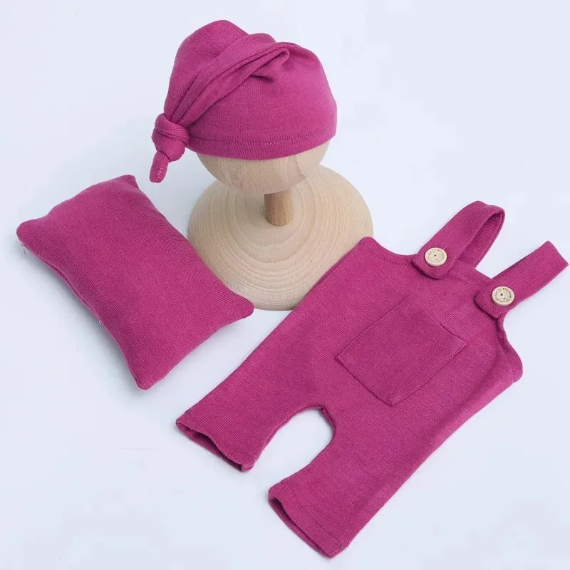 Shooting Photo Costume for Baby Casual Simple Soft Solid Color Hat+Overall Pant+pillow 3pcs/sets Newborn Photography Clothing