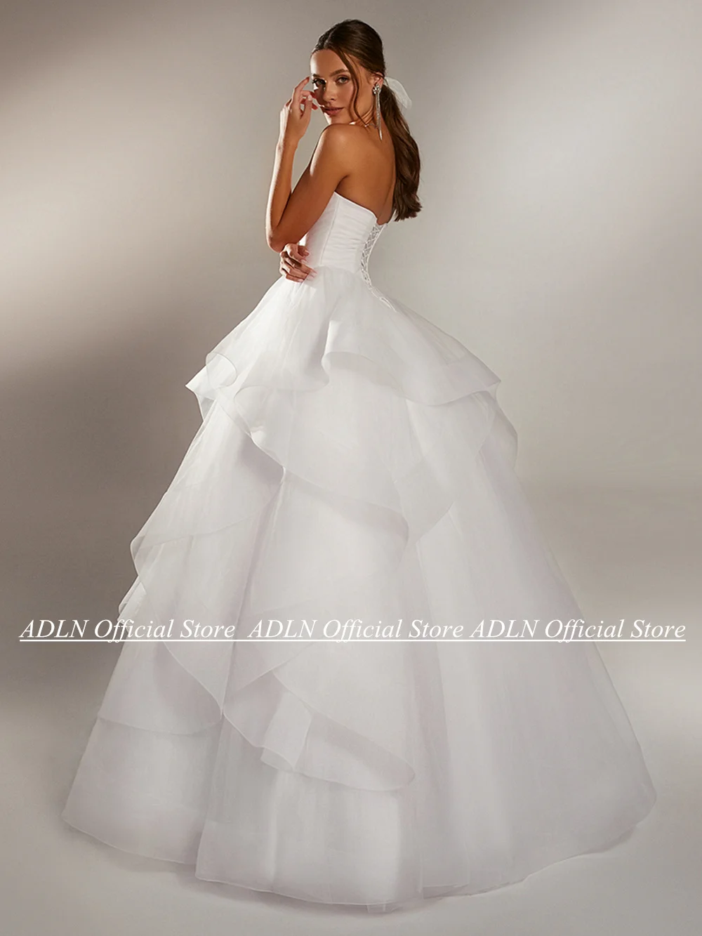 ADLN مشد فستان الزفاف الكشكشة تول ألف خط فساتين العروس الحبيب بلا أكمام رداء دي ماري طول الأرض فستان زفاف امرأة