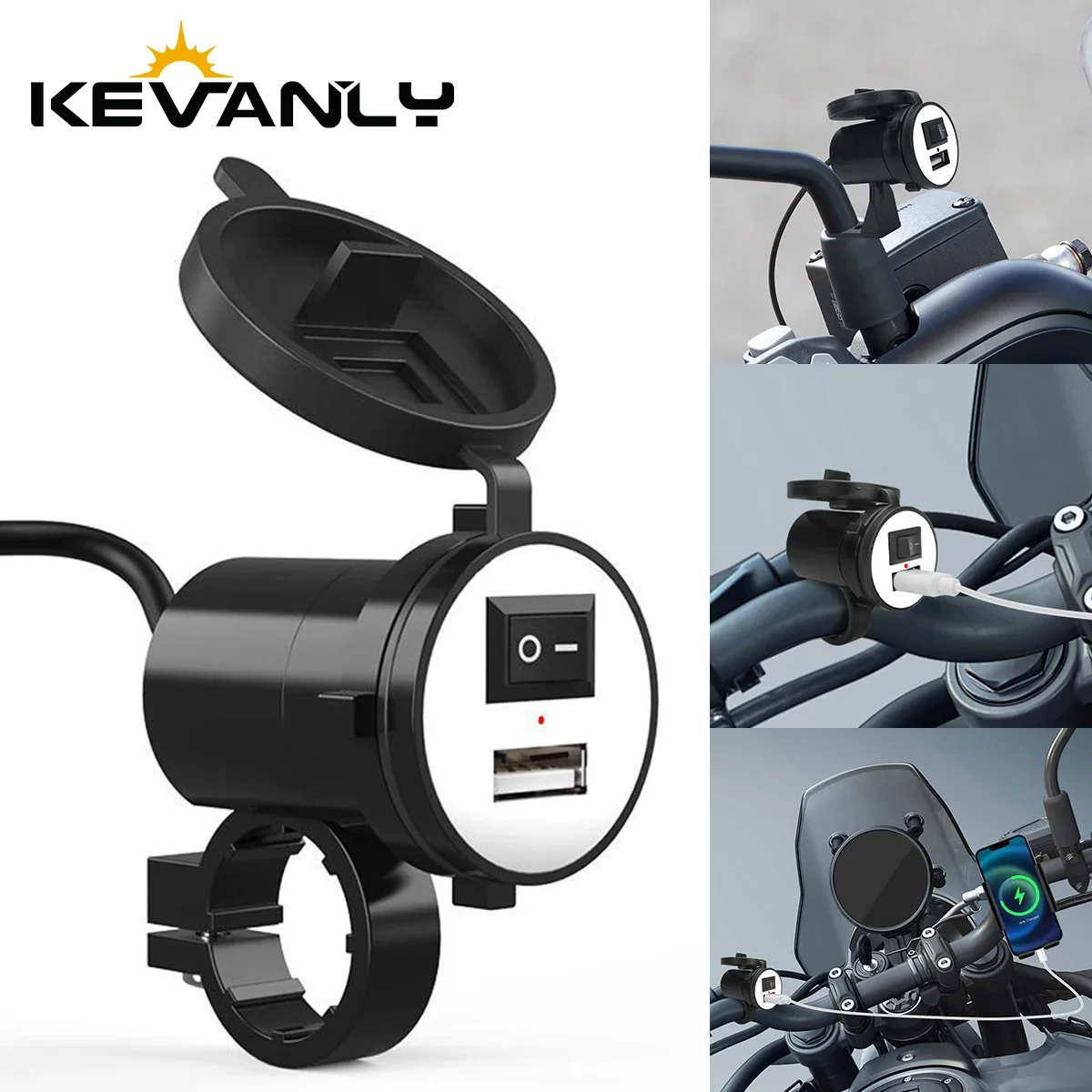 12V 24V Motorcycle Power Supply Adapter QC3.0 USB Fast Charger with Switch Motorcycle Handlebar Installation Phone Charging