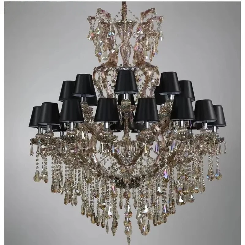 Modern Chandelier D100cm H855cm Large Champagne 24l Candle Crystal Chandelier Light Lustre For Lobby Hotel Project