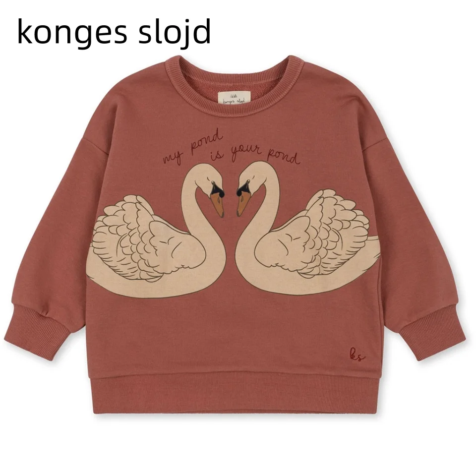 konges slojd Kids Clothing Baby Boys Fleece Cotton Sweatshirts Autumn Girls Cartoon Swan Dinosaur Pullover Children Top Trousers