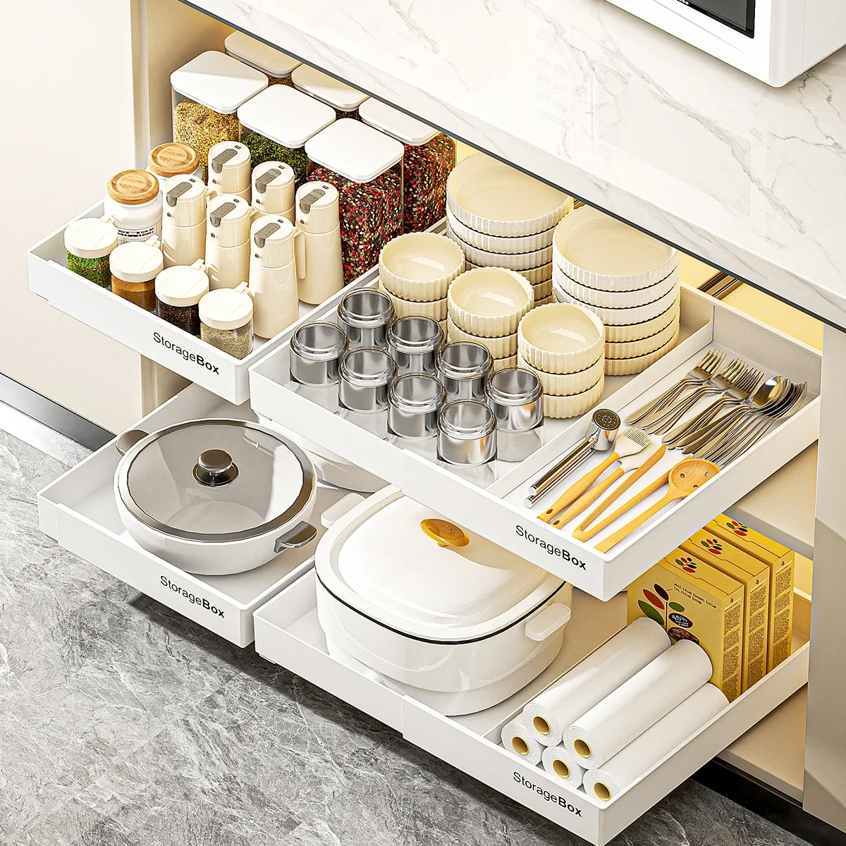 Modern cabinet finishing retractable non-punching storage box combination adjustable classification kitchen sundries kitchen