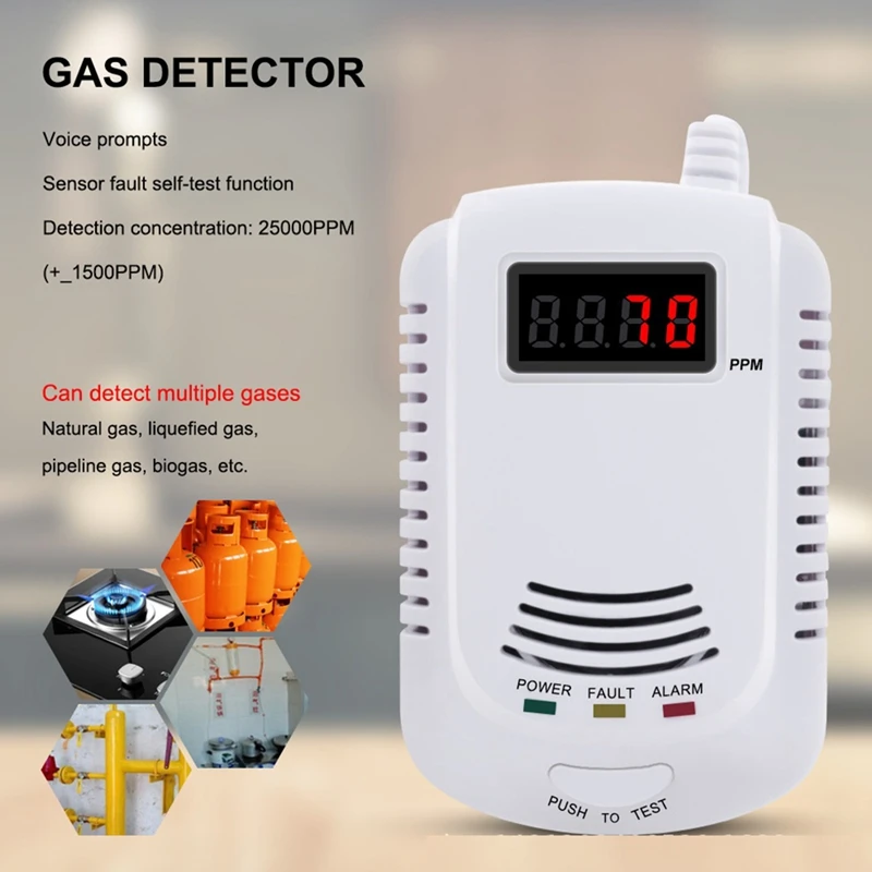 Gas Leak Detector Analyzer Carbon Monoxide Sensor LCD Digital Displayer Natural Gas 2 In 1 Alarm System