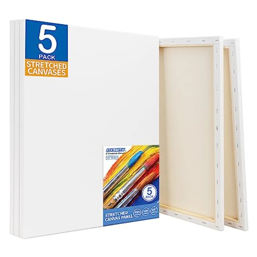 

Stretched White Blank Canvas - 16x20 Inch, 5 Pack, Primed Large Canvas, 0% Cotton, 5/8 Inch Profile of Super Value Pack for Acr