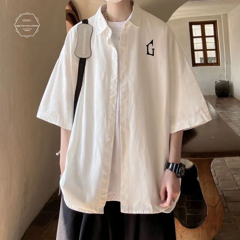 

Летняя тонкая рубашка из ледяного шелка с коротким рукавом для мужчин, свободного кроя, модная, больших размеров, повседневная, универсальная, из полиэстера