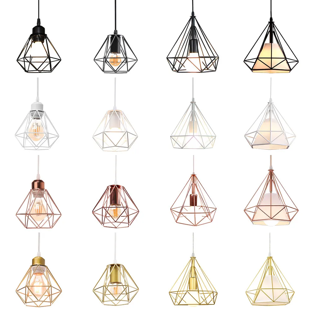 

E27 Modern Nordic Pendant Light Industrial Iron Cage Retro Loft Pyramid Pendant Lamp for Kitchen Bedroom Living Room Lamparas