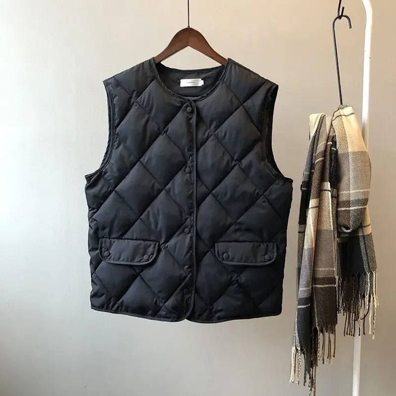 Jacket Vest Autumn Winter Cotton-Padded Coat Vest Women\'s Short Vest Diamond Lattice Cotton Coat Jacket Coat Chaleco Mujer