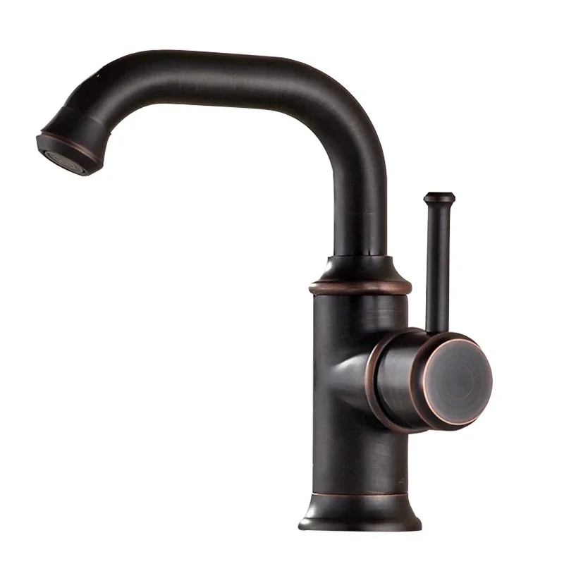 Basin Faucets Single Hole Bronze Black Crane Bathroom Faucets Hot Cold Water Mixer Tap Deck Mounted torneiras do banheiro