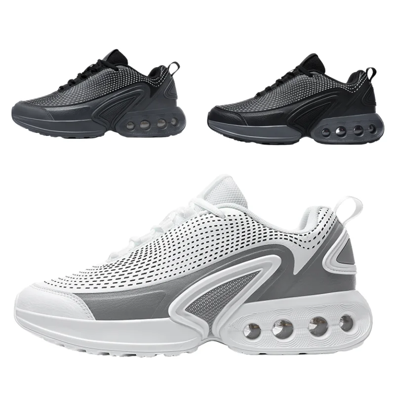 

White mesh eyelet men's sports shoes: Comfortable casual shoes with lightweight cushioning sole, suitable for daily wear