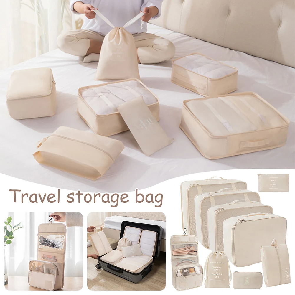 9PCS/Set Luggage Packing Bag Set for Travel Organizer Bags Accessories Suitcase Organizer Wash Bag Clothes Shoes Storage Bag Kit