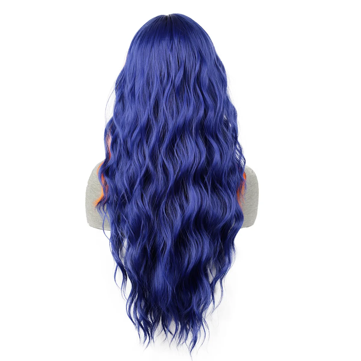 Nuova parrucca con ondulazione dell'acqua blu medio, parrucca femminile con cappuccio lungo e capelli ricci di Halloween