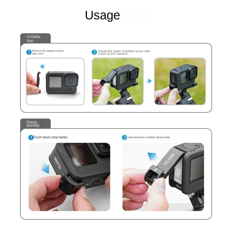 Telesin à prova dtype água capa lateral tipo-c cobrando acessórios de câmera esportiva para gopro 9 10 11