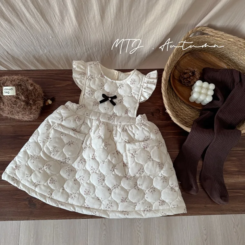 الفتيات الخريف والشتاء مبطن الأزهار تحلق كم حزام تنورة طفلة اللباس الكورية الأطفال الشتاء سميكة القطن تنورة #1