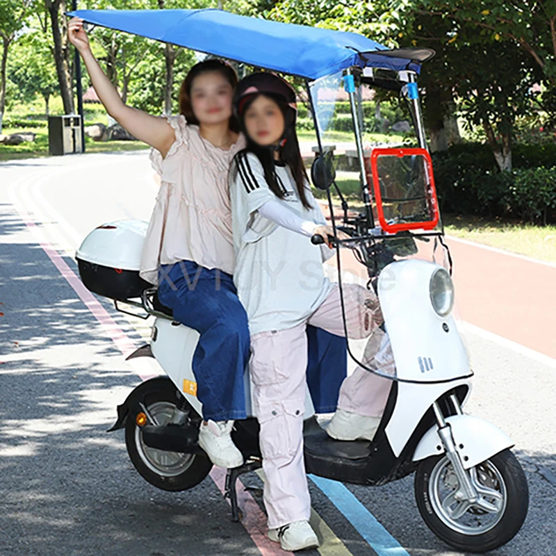 

Foldable Sunshade Umbrella with Rearview Mirror Electric Vehicle Canopy Battery Motorcycle Sunshade Rain Proof Awning Scooter