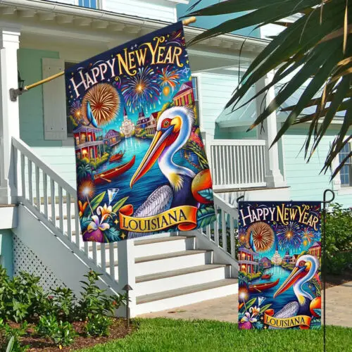 Louisiana Happy New Year Pelican Flag Garden Flag