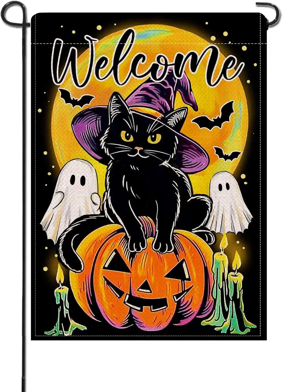 Artofy Welcome Halloween Black Cat Small Decorative Garden Flag, Spooky Ghost Jack O Lantern Pumpkin Yard Outside Decor Pet  KZA