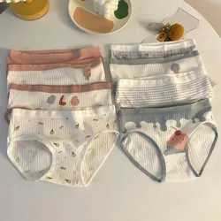 4PCS Young Girls Cotton Antibacterial Panties Kids Cute Print Briefs 7+y Children Underwears Teens Thin Breathable Knickers New
