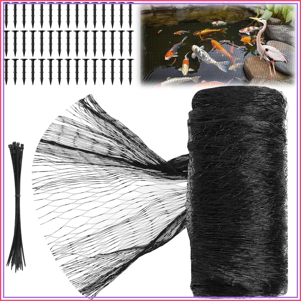 

Koi Pond Netting Kit 30x53ft, Bird Deer Fence, Durable Mesh for Leaves, Protect Fish from Predators, 45 Stakes & Ties Included