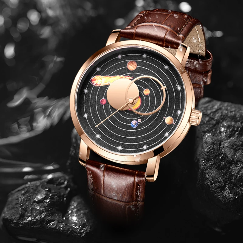 Lige kreative Design Uhr für Männer Sonnensystem Zifferblatt Leder Sport wasserdichte Armbanduhr Quarzt Uhren Uhr Relogio Masculino